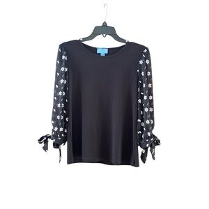 CeCe Black Floral Sleeve Women's Top